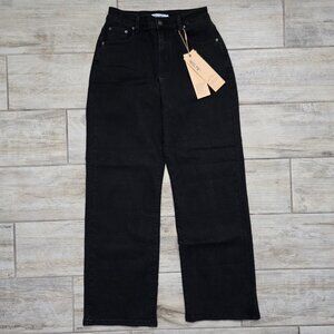 NWT HDLTE Wide Leg Jeans Women's Faded Black High Rise Super Stretchy Denim S